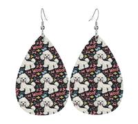 Boucles d'oreilles mignonnes avec imprimé caniche blanc pour femme, boucles d'oreilles tendance en cuir en forme de larme pour femme, bijoux tendance et colorés