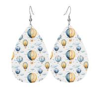 Boucles d'oreilles mignonnes avec imprimé montgolfière pour femme, boucles d'oreilles tendance en cuir en forme de larme pour femme, bijoux tendance et colorés