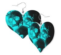 Boucles d'oreilles mignonnes double face en forme de cœur avec tête de mort, fantôme de la mort, tendance, amusantes, imitation cuir, bijoux cadeau pour femmes et filles