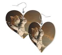 Boucles d'oreilles mignonnes double face en forme de cœur - Chatons - Amusantes et tendance - En cuir synthétique - Cadeau pour femmes et filles