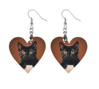 Boucles d'oreilles mignonnes en bois avec chat noir pour femme, bijoux vintage élégants en bois, boucles d'oreilles légères pour mariage, fête, cadeau de tous les jours, Love, Bois, Bois.
