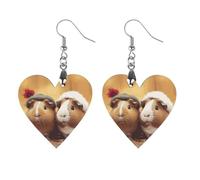Boucles d'oreilles mignonnes en bois en forme de cochon d'Inde pour femme, boucles d'oreilles pendantes légères ethniques géométriques en forme de cœur, boucles d'oreilles vintage rétro, bijoux cadeau
