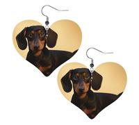 Boucles d'oreilles mignonnes en cuir teckel pour femme - Boucles d'oreilles pendantes légères en forme de cœur - Bijoux cadeaux