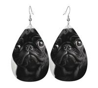 Boucles d'oreilles mignonnes en forme de carlin noir pour femme - Boucles d'oreilles pendantes en cuir double face - Légères - Accessoires d'oreilles tendance - Cadeau d'anniversaire