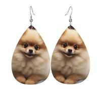 Boucles d'oreilles mignonnes en forme de chien de Poméranie pour femme, boucles d'oreilles en cuir en forme de larme, boucles d'oreilles pendantes double face, légères, accessoires d'oreille pour