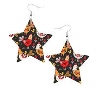 Boucles d'oreilles mignonnes en forme de coq pour femme, boucles d'oreilles pendantes en forme d'étoile étincelante, bijoux tendance pour soirée, One Size, Cuir