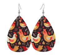 Boucles d'oreilles mignonnes en forme de coq pour femme - En cuir - Double face - Légères - Accessoires d'oreilles tendance - Cadeau d'anniversaire