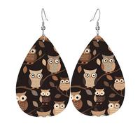 Boucles d'oreilles mignonnes en forme de hiboux marron pour femme - Boucles d'oreilles pendantes en cuir double face - Légères - Accessoires d'oreilles tendance - Cadeau d'anniversaire