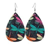 Boucles d'oreilles mignonnes en forme de libellule pour femme - Boucles d'oreilles pendantes en cuir double face - Légères - Accessoires d'oreilles tendance - Cadeau d'anniversaire