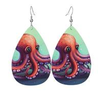 Boucles d'oreilles mignonnes en forme de pieuvre pour femme, boucles d'oreilles en cuir en forme de larme, boucles d'oreilles pendantes double face, légères, accessoires d'oreille pour femme, bijoux