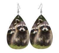 Boucles d'oreilles mignonnes en forme de raton laveur pour femme - Boucles d'oreilles pendantes en cuir - Double face - Légères - Accessoires d'oreille pour femme - Bijoux tendance - Cadeau