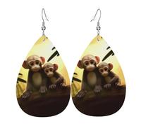 Boucles d'oreilles mignonnes en forme de singe pour femme - Boucles d'oreilles pendantes en cuir - Double face - Légères - Accessoires d'oreille pour femme - Bijoux tendance - Cadeau d'anniversaire