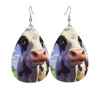 Boucles d'oreilles mignonnes en forme de vache pour femme, boucles d'oreilles pendantes double face en cuir pour femme, accessoires d'oreille légers, bijoux tendance, cadeau d'anniversaire