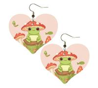 Boucles d'oreilles mignonnes grenouilles et champignons en cuir pour femme - Boucles d'oreilles pendantes légères en forme de cœur - Bijoux cadeaux, One Size, Pas de gemme