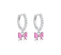 Boucles d'Oreilles Miniatures En Argent 925 Arc Rose Émaillé Avec Zirconia Cadeau Mignon Pour Femme Fille Noël Anniversaire Créoles Hypoallergéniques Plaquées Or Bijou Délicat Pour Cartilage (Argent)