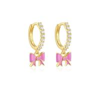 Boucles d'Oreilles Miniatures En Argent 925 Arc Rose Émaillé Avec Zirconia Cadeau Mignon Pour Femme Fille Noël Anniversaire Créoles Hypoallergéniques Plaquées Or Bijou Délicat Pour Cartilage (Doré)