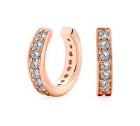 Boucles D'Oreilles Minimalistes En Zircon Cubique Pavé CZ Bande Cartilage Manchette Clip Hélix Plaqué Or Rose En Argent Sterling .925