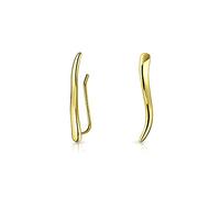 Boucles d'oreilles minimalistes géométriques linéaires en forme de vague pour femmes adolescentes en or jaune plaqué 14K .925 en argent sterling