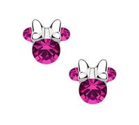 Boucles d'oreilles Minnie pour filles avec Zircone cubique et Argent Sterling, Bijoux Disney, Petit Pierre de naissance, Rose