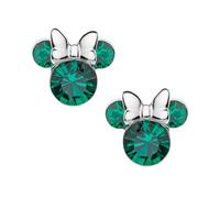Boucles d'oreilles Minnie pour filles avec Zircone cubique et Argent Sterling, Bijoux Disney, Petit Pierre de naissance, Vert