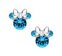Boucles d'oreilles Minnie pour filles avec Zircone cubique et Argent Sterling, Bijoux Disney, Petit Pierre de naissance, Bleu clair