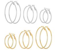 Boucles d'oreilles Mode Grand Cercle, 6 Pièces Grands Cercles Oreilles Argent et Or, Boucles d'Oreilles Spirale Bijoux pour Femme, Accessoires Cercles Géométriques pour Filles (30/40/50 mm)