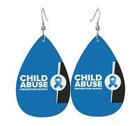 Boucles d'oreilles mois de sensibilisation à la maltraitance des enfants pour femmes filles en cuir bijoux légers boucles d'oreilles pendantes en forme de larme