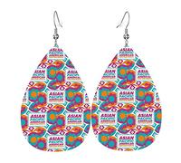 Boucles d'oreilles mois du patrimoine asiatique américain et insulaire du Pacifique pour femmes filles en cuir bijoux légers boucles d'oreilles pendantes en forme de larme
