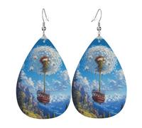 Boucles d'oreilles montgolfières en forme de pissenlit pour femme, boucles d'oreilles en cuir coloré en forme de larme pour femme, boucles d'oreilles tendance en forme de larme