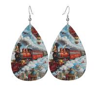 Boucles d'oreilles montgolfières en forme de train rouge pour femme, boucles d'oreilles en cuir coloré en forme de larme pour femme, boucles d'oreilles tendance en forme de larme
