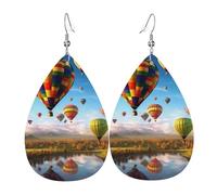 Boucles d'oreilles montgolfières pour femme en cuir en forme de larme - Boucles d'oreilles pendantes double face légères pour femme - Accessoires d'oreille tendance - Cadeau d'anniversaire