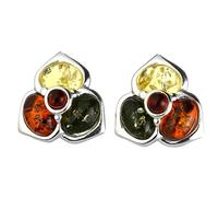 Boucles d'oreilles multicolores en argent sterling et ambre baltique"Jasmin"