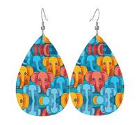 Boucles d'oreilles multicolores en cuir motif éléphant | Boucles d'oreilles imprimées en forme de goutte d'eau, adaptées pour le quotidien, les fêtes, les rendez-vous galants