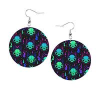Boucles d'oreilles mystérieuses en forme de crâne de chat brillant au néon, boucles d'oreilles en cuir de forme ronde, légères, pendantes pour femmes et filles, bijoux parfaits pour un usage quotidien