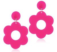 Boucles D'oreilles Néon pour Femme Acrylique Boucles D'oreilles de Fleur Rétro Années 80 et 90 Fleurs Boucles D'oreilles de Fête pour Filles Halloween Noël Créoles Bijoux de Fête (Rose)