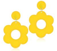 Boucles D'oreilles Néon pour Femme Acrylique Boucles D'oreilles de Fleur Rétro Années 80 et 90 Fleurs Boucles D'oreilles de Fête pour Filles Halloween Noël Créoles Bijoux de Fête (Jaune)