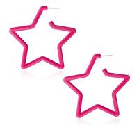 Boucles d'Oreilles Néon Rose Pentagramme Acrylique - Style Rétro Géométrique Années 80-90 - Néon Earrings Exagérées pour Femmes et Filles - Costume Halloween