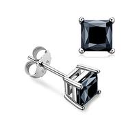 Boucles d'oreilles noires en moissanite pour hommes et femmes, argent sterling 925, hypoallergéniques, carrés de taille princesse, boucles d'oreilles simples plaquées or blanc, cadeau de bijoux