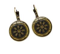 Boucles d'oreilles nordiques avec symbole viking steampunk Vegvisir Guerrier Viking boussole dôme en verre pour femme Motif vintage amulette