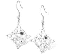 Boucles d'oreilles nœud de sorcière Coccinelle quatre feuilles trèfle fer à cheval Hamsa pendentif noeud celtique boucles d'oreilles Lucky Protection Witchcraft Pagan Irlandais Bijoux Femmes (Argent)