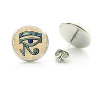 Boucles d'Oreilles Oeil d'Horus Clous Dieu Faucon Égyptien 12mm puces égypte rondes cadeau anniversaire saint valentin homme femme bijoux garçon fille fête mamans papas
