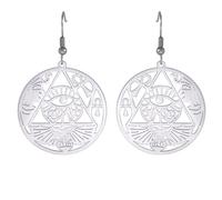 Boucles D'oreilles Oeil D'Horus pour Femmes en Acier Inoxydable Ancienne Déesse égyptienne Isis Croissant Ankh avec Noeud Celtique Boucles D'oreilles Amulette (Argent)