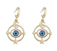 Boucles d'oreilles Oeil Étoile Lune, Boucles d'oreilles pendantes bleues contre le mauvais œil pour femmes, Boucles d'oreilles bohème étoile lune dorée, Boucles d'oreilles Oeil de Démon Bijoux Bohème