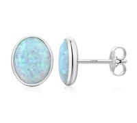 Boucles d'oreilles Opale Argent Sterling 925 Boucles d'oreilles à Clous Opale Blanche Oval Bijoux Hypoallergéniques pour Femmes 5 mm