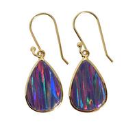 Boucles d'oreilles opale de feu 18 x 13 mm en argent sterling cabochon en poire multicolore, ensemble de lunette fait à la main, boucles d'oreilles pendantes en pierres précieuses artistiques, cadeau
