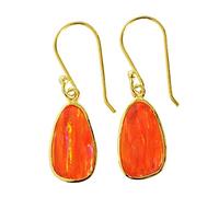 Boucles d'oreilles opales de feu brillantes 15 x 10 mm, lunette en argent sterling 925, cabochon de forme élégante, multicolore, faites à la main, boucles d'oreilles pendantes uniques pour femme, look