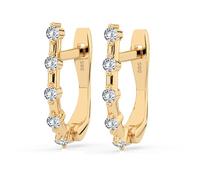 Boucles d'oreilles or 14k - 10 diamants 0,2 ct - Créoles femme - Or véritable 585 jaune - Idée cadeau