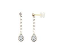 Boucles d'Oreilles Or Jaune et Zirconium - Pendantes - Femme ou Enfant