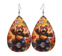 Boucles D'Oreilles Ours Peint À L'Huile À Motifs Boucles D'Oreilles En Cuir Tendance Légères Pendantes Pour Quotidien Bijoux Fêtes