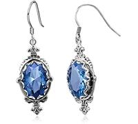 Boucles d'oreilles ovales en Argent Sterling Créées ou Réelles avec Pierres précieuses pendantes Bleu Saphir Pierre précieuse Cadeaux d'Anniversaire Bijoux pour Femmes Bleu Clever Treatment